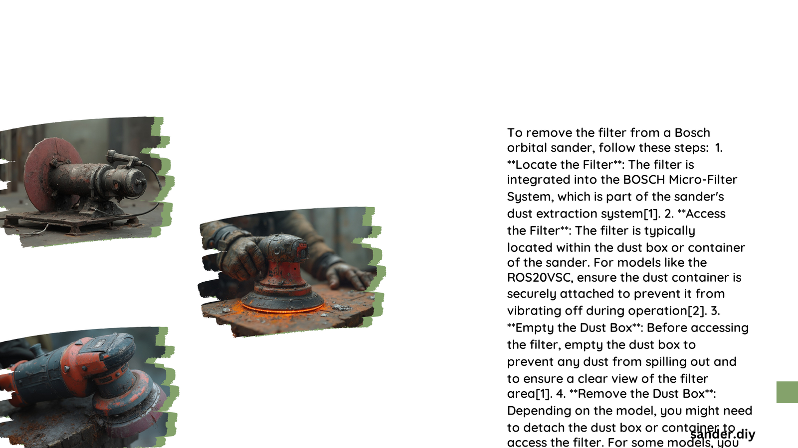 bosch orbital sander remove filter