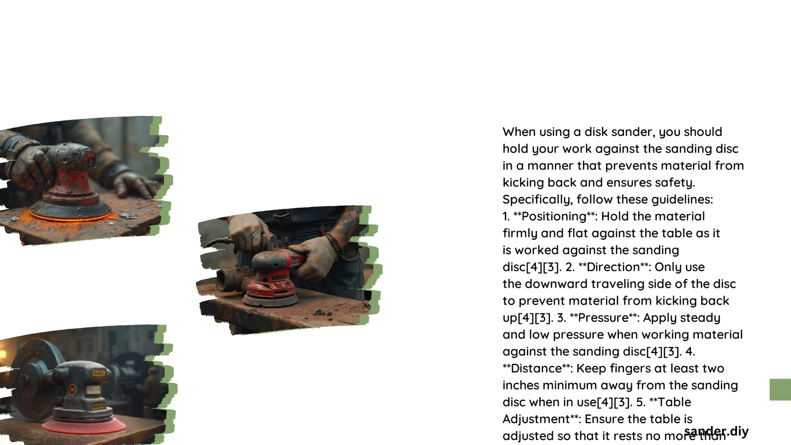 when using the disk sander you should hold your work against the
